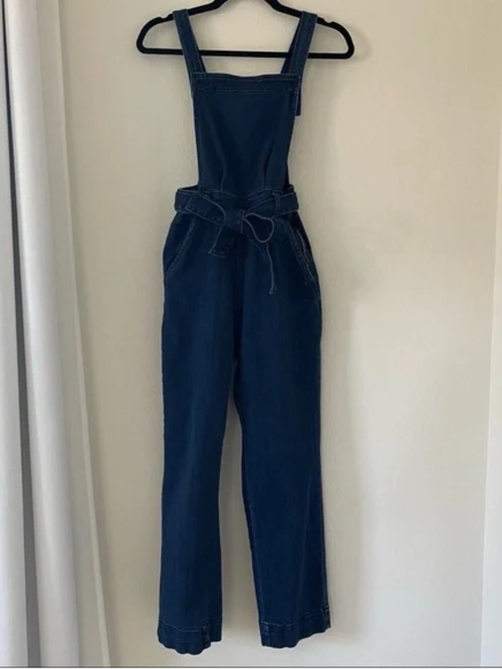 Universal Thread Women's Dark Blue Denim Overalls with Waist Tie 4